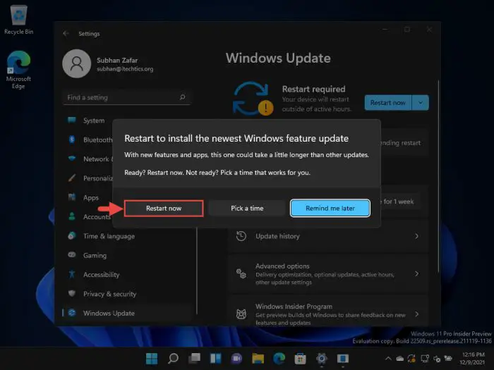 Windows 11 Build 22518 Brings Offline Voice Commands and Restores Weather Widget 13 restart now 1