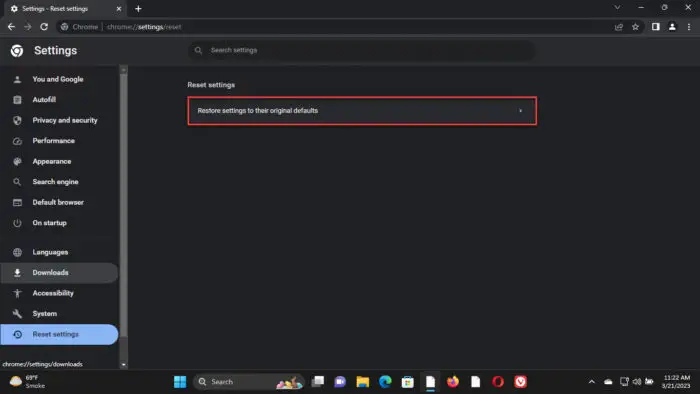 Restore Chrome to default settings