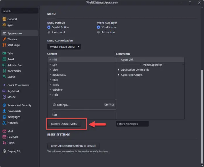 How To Enable, Disable In-Private Browsing In All Browsers 34 Restore Vivaldis default menu