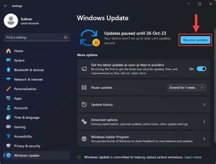 4 Ways To Block Windows 11 23H2 Feature Update From Installing 3 Resume installing Windows updates