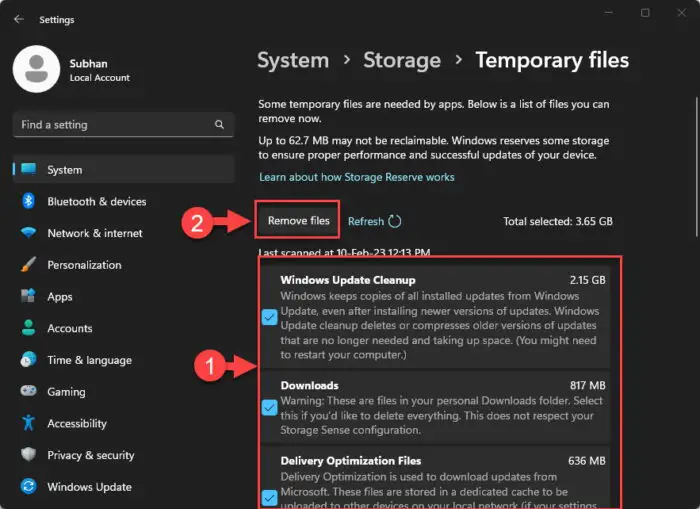 Remove/Delete temporary files
