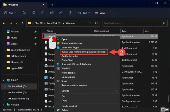 How To Run Program Without Privilege Elevation And Bypass UAC Prompt 14 Run as user without UAC privilege elevation option added to context menu