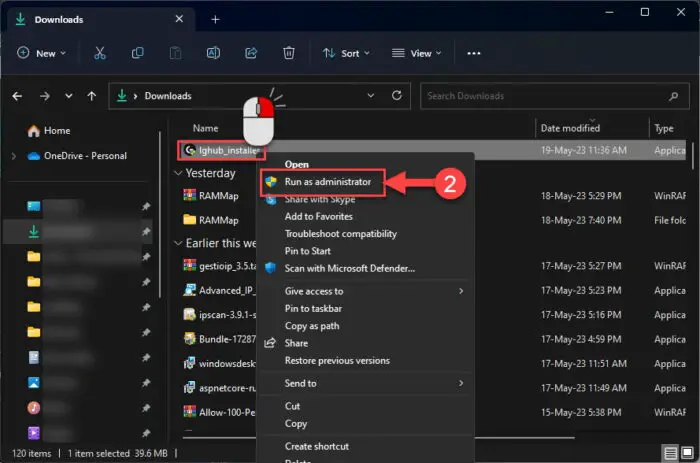 Run G Hub installer as administrator