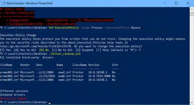 Run PowerShell script to uninstall old drivers
