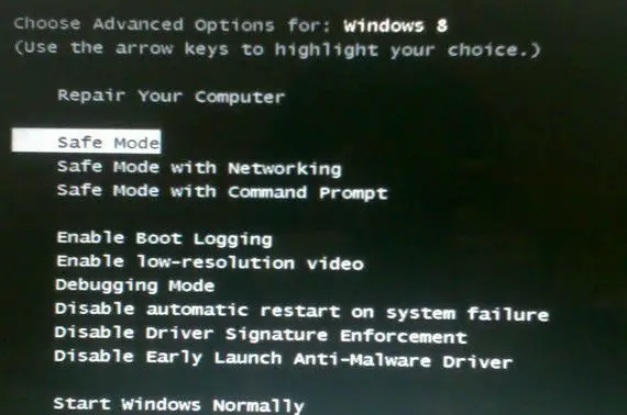 Start Windows8 in safe mode