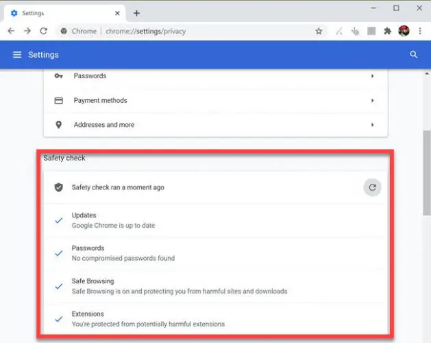 Safety check scanned Chrome