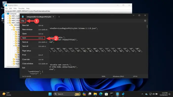 Save changes to the IntegratedServicesRegionPolicySet json file