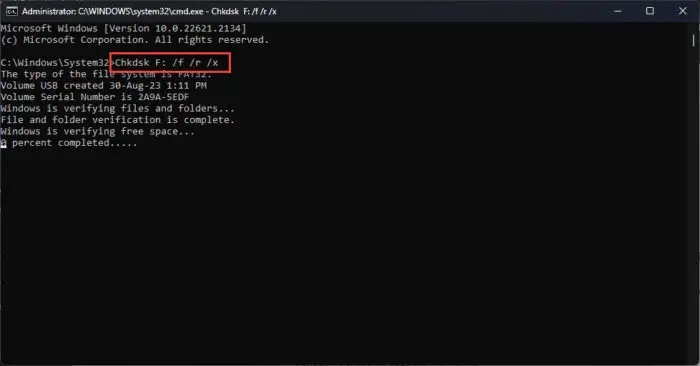 Scan the USB drive using CHKDSK utility
