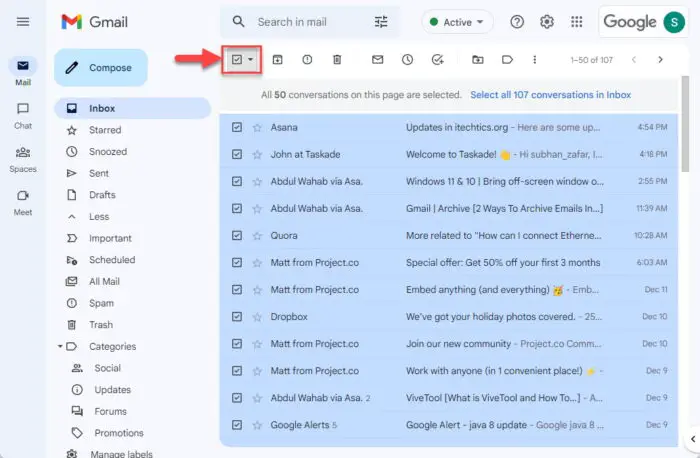 Select all emails