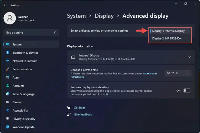 Select display