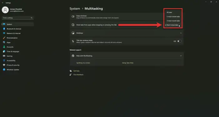 Select dont show tabs when using Alt Tab