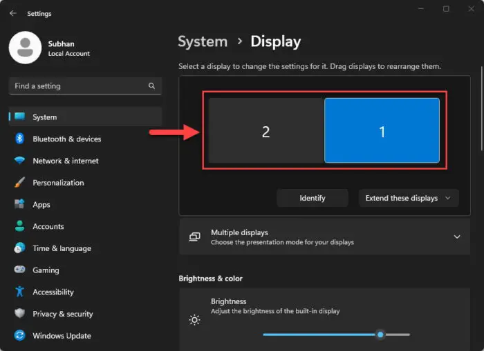 Select either monitor