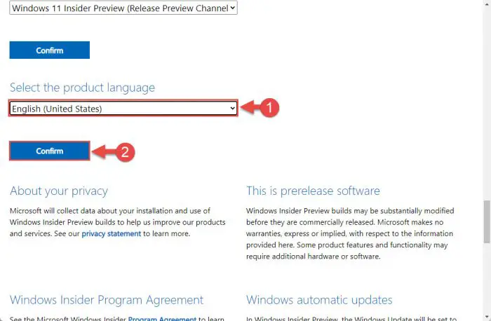 Select language and confirm