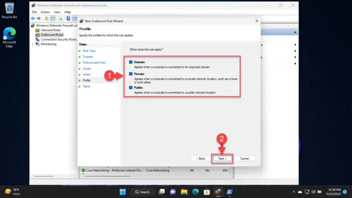 Select network type to apply the rule on