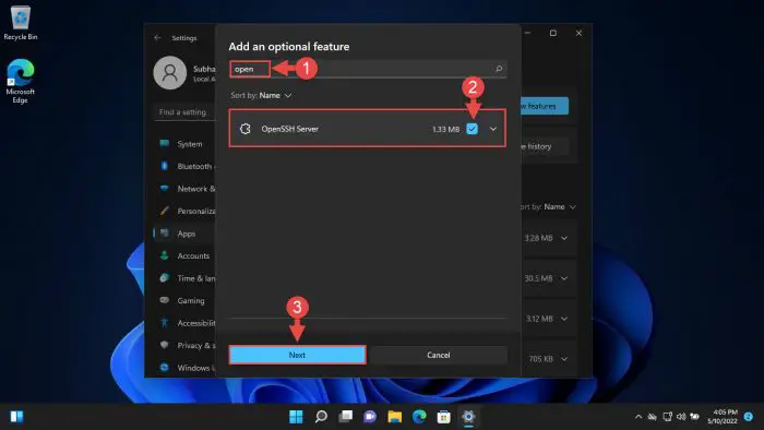 Select SSH feature