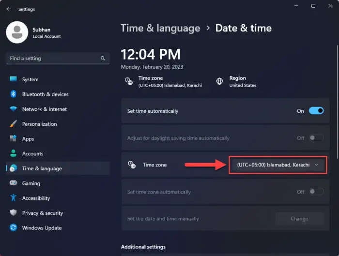 Select the correct time zone