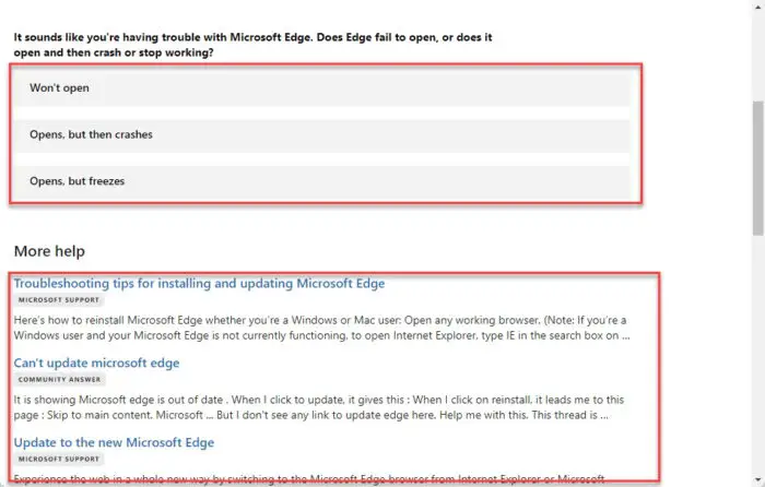 Select the experienced issue or open the troubleshooting tips
