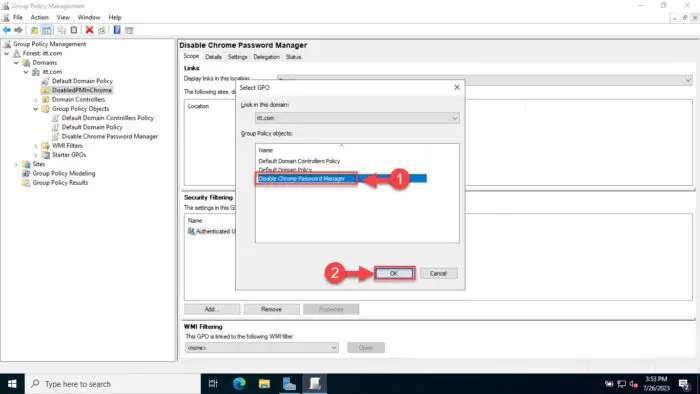 Select the GPO to disable Password Manager in Chrome