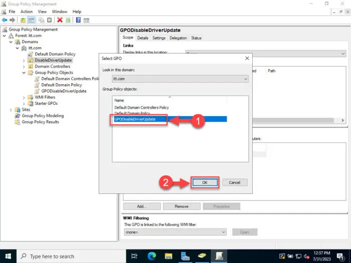 Select the GPO to link