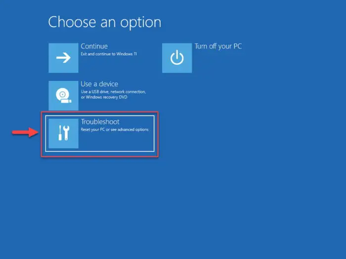 Select Troubleshoot from WinRE