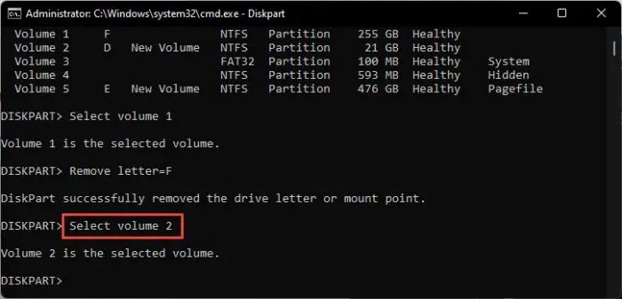 Select the secondary volume