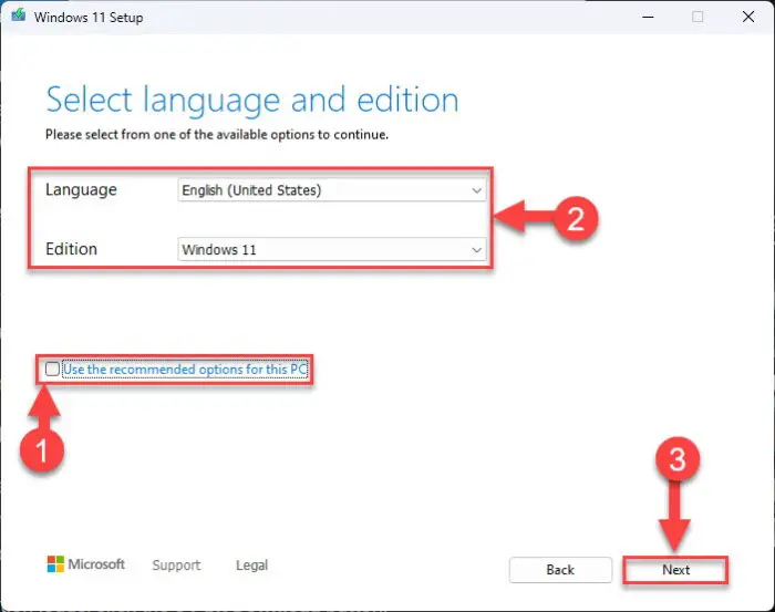 Select Windows version and edition