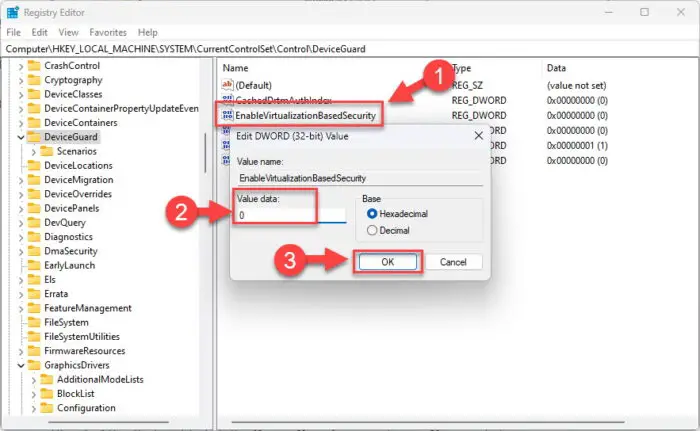 Set Value Data for EnableVirtualizationBasedSecurity