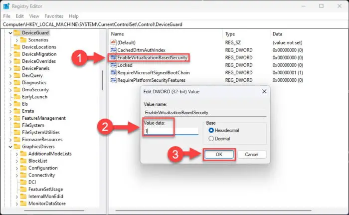 Set Value Data for EnableVirtualizationBasedSecurity2