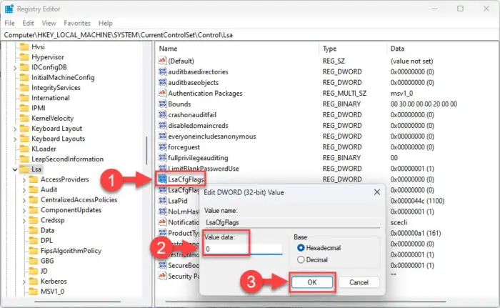 Set Value Data for LsaCfgFlags