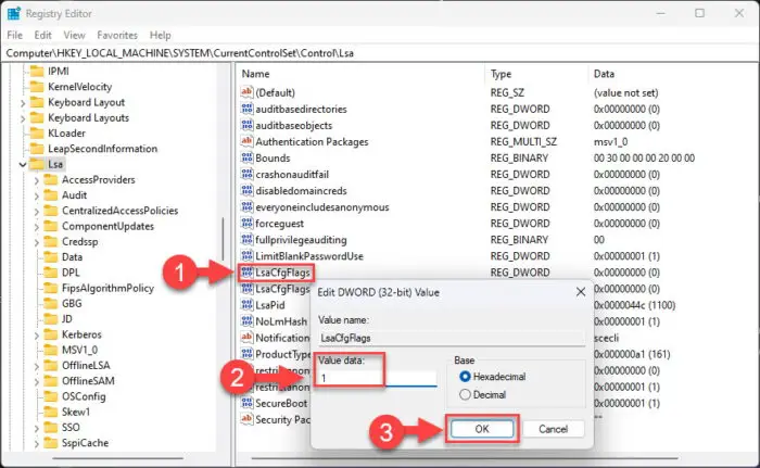 Set Value Data for LsaCfgFlags2