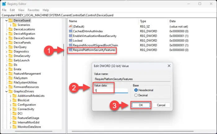 Set Value Data for RequirePlatformSecurityFeatures2