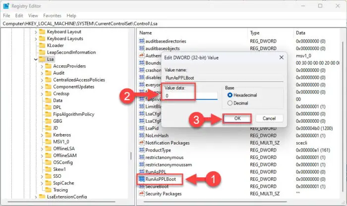 Set Value Data for RunAsPPLBoot to 0