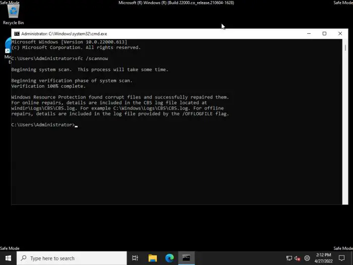 SF scan in Safe Mode