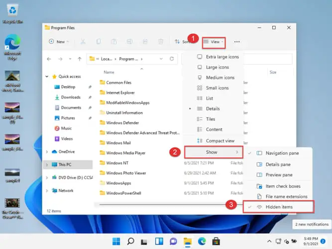 How to Access the WindowsApps Folder in Windows 2 Show hidden files in Windows 11