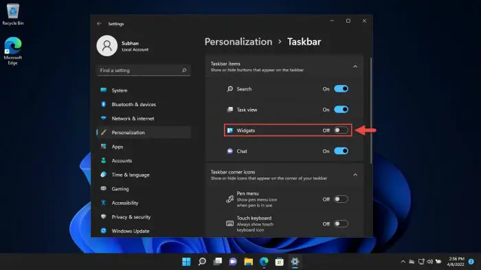 Show or Hide widgets button