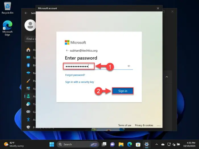 Sign in to the Microsoft account