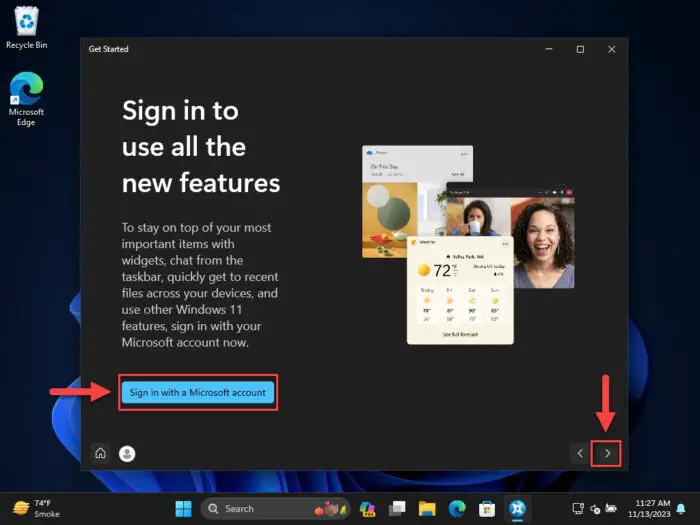 Sign in with Microsoft account or skip
