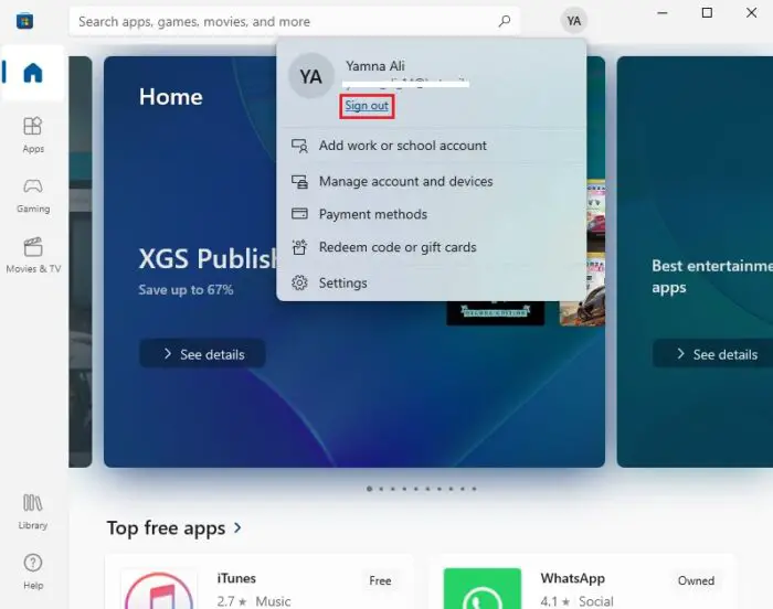 How To Increase Microsoft Store Download Speeds 4 Sign out of Microsoft Store