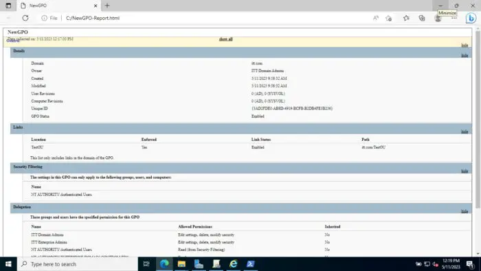 Single GPO HTML report