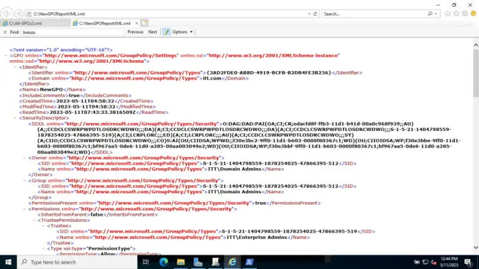 Single GPO XML report