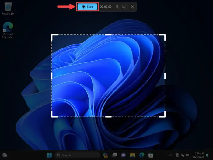 Start screen recording with Snipping Tool