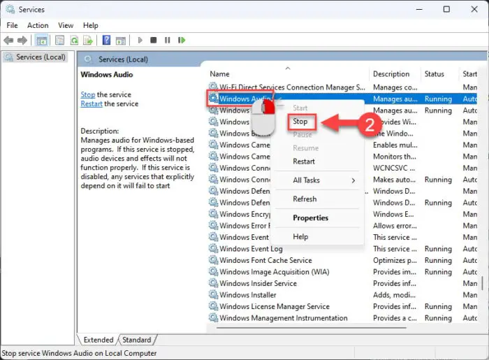 Stop Windows Audio service