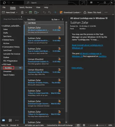 How to Subscribe to RSS Feeds in Microsoft Outlook 4 synced