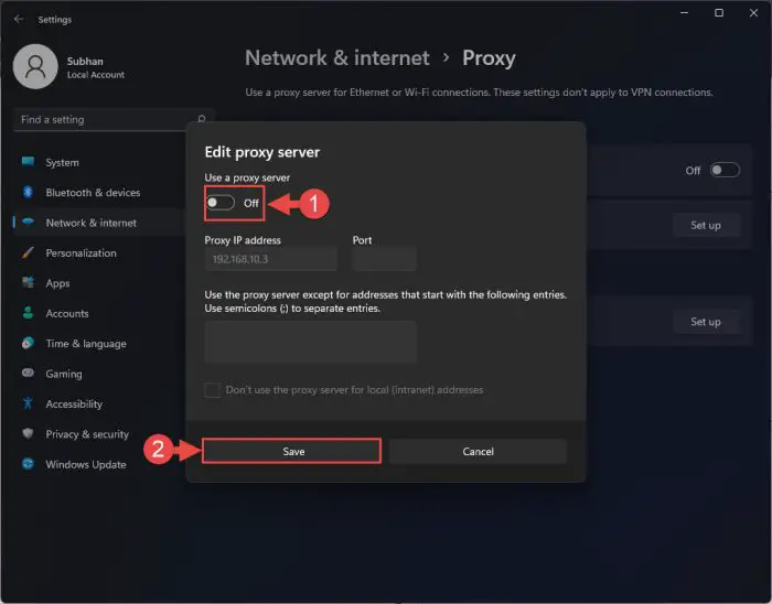 Toggle off proxy