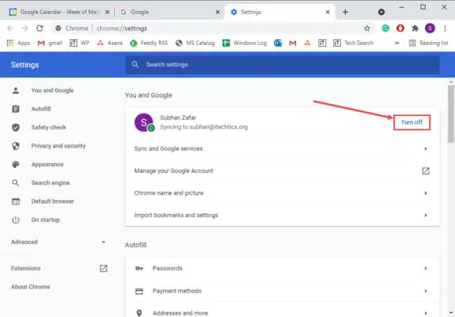 Turn off account synchronization