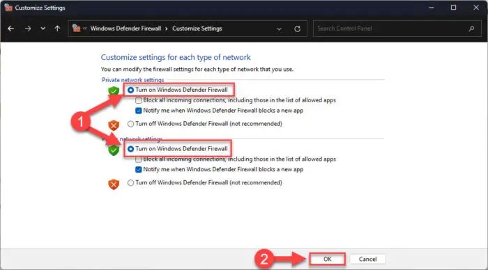 Turn on Windows firewall