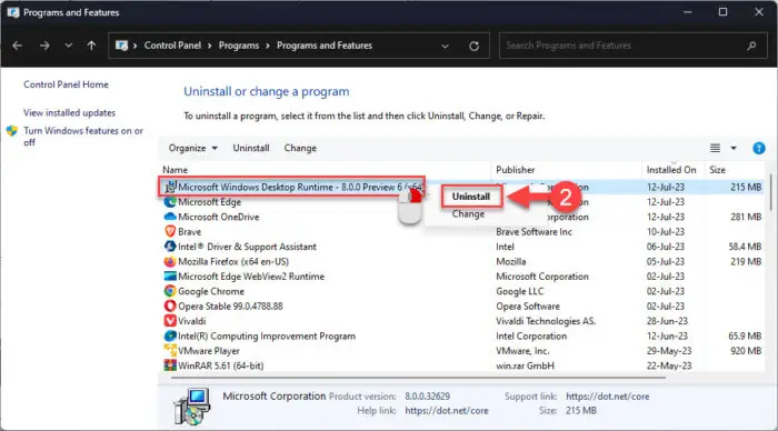 Uninstall NET