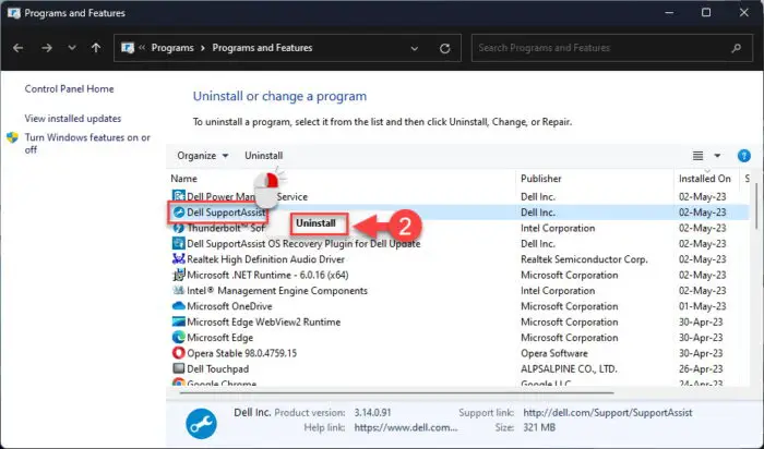 Uninstall Dell SupportAssist