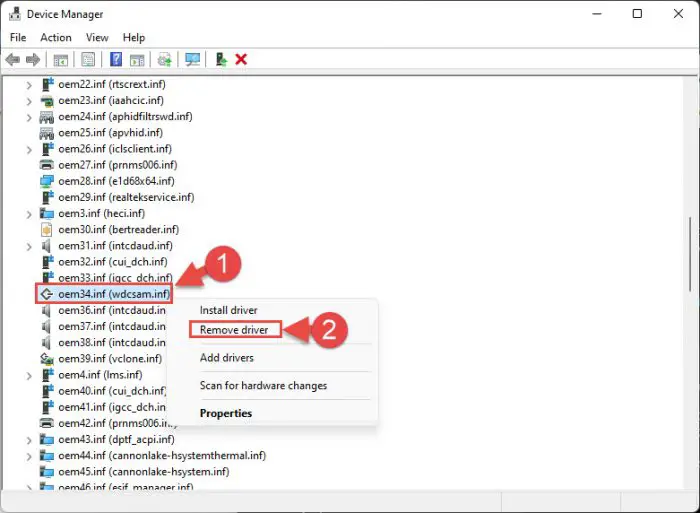 Uninstall driver