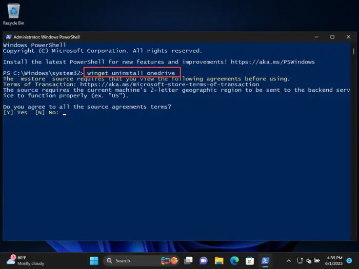 Uninstall OneDrive from PowerShell